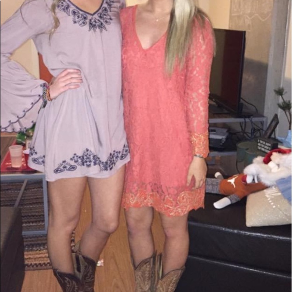 Free People Coral Long Sleeve Mini Dress